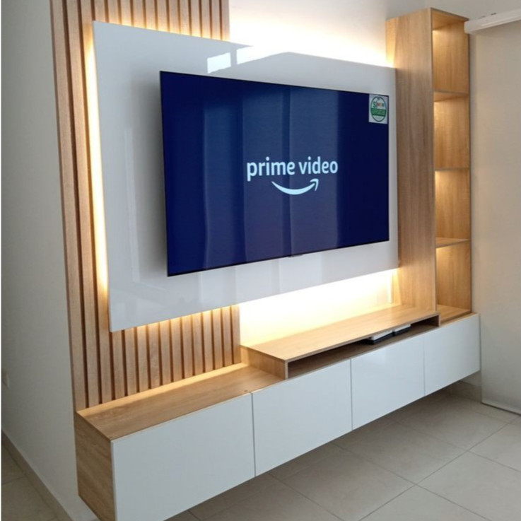 Tv BACKDROP, led backlight TV rack, KABINET TV Minimalist Shelf 240 x ...