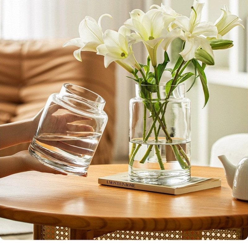 AIMI Large Diameter Glass Vase Living Room Tabletop Display Modern Home ...