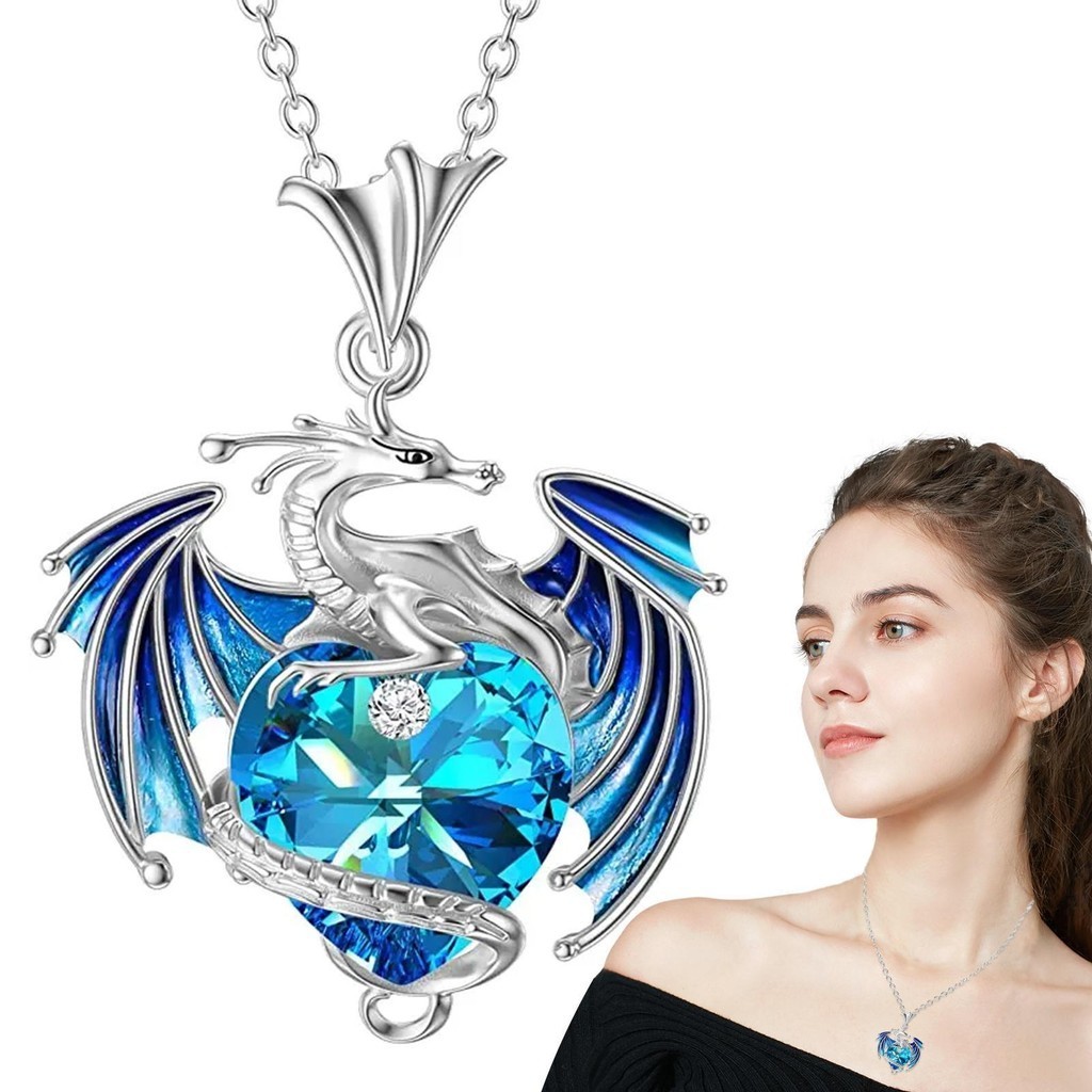 Love Birthstone Flying Dragon Pendant Necklace Creative Jewelry Gift ...