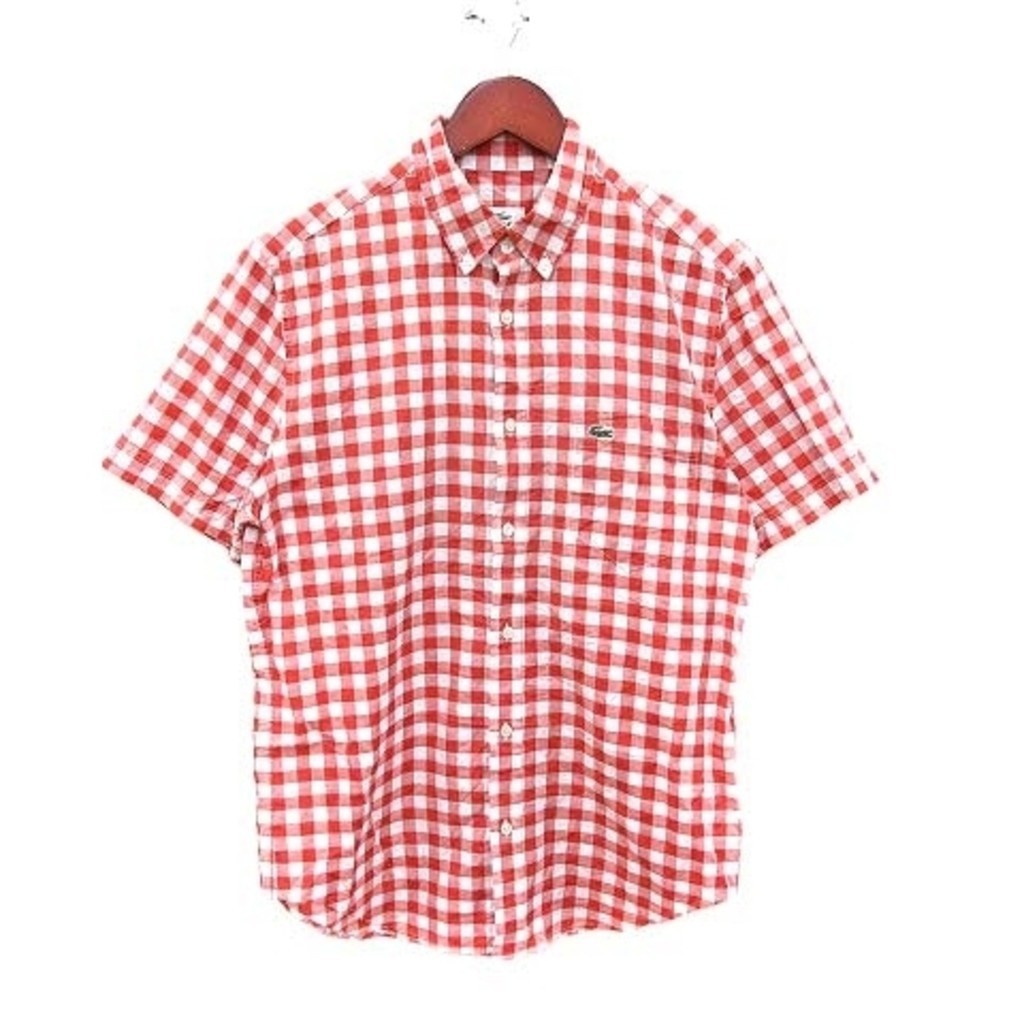 Lacoste Shirt Button Down Short Sleeve Gingham Check Logo Embroidery 39 