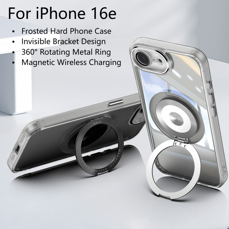 For iPhone 16e 16E 16 e 17e Case 360º Rotating Metal Ring Holder ...