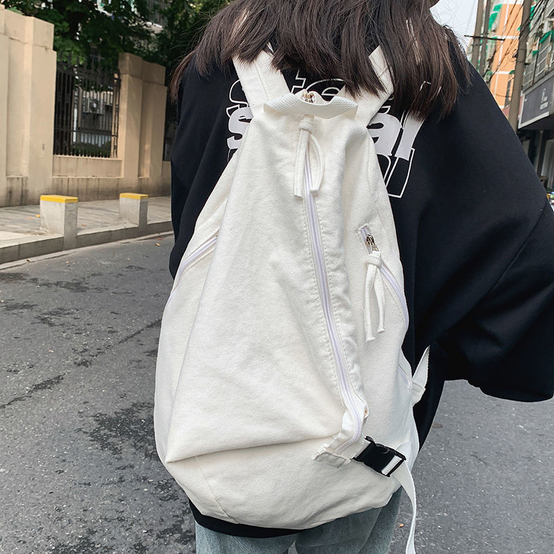 Canvas Backpack Female Japanese Korean Niche Solid Color Muji Backpack ...