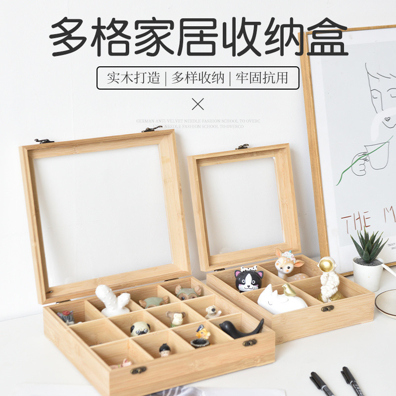 Shopee Official Lid Compartment Solid Wood Storage Box Bead Storage ...