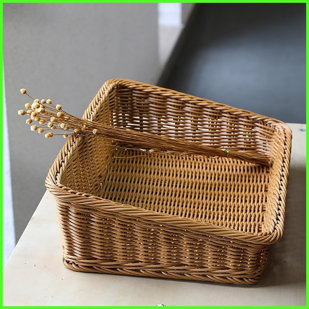 Hand-Woven Rattan Basket Rectangular Wicker Fruit Tea Snack Bread ...