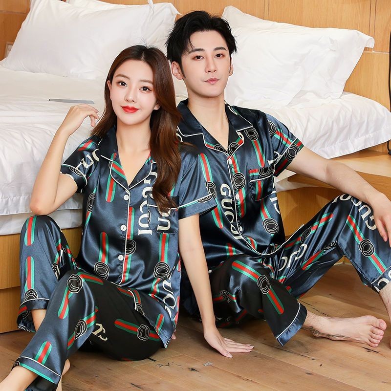 Couple Clothes for men and women, ice silk short-sleev Couple pajamas ...