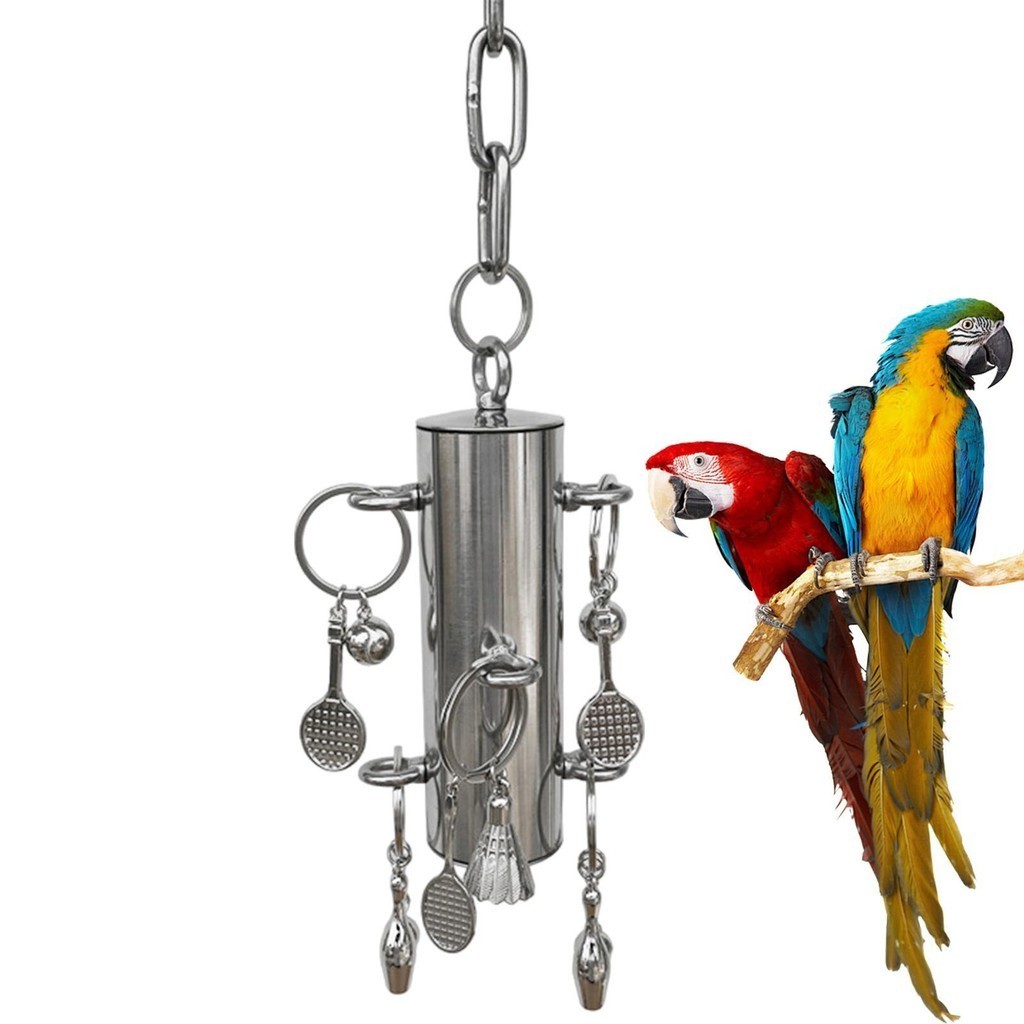 Bird Stainless Steel Bell Parrot Supplies Stainless Steel Toy with Bell ... - Parrot Cage Add Ons With Hanging Toys