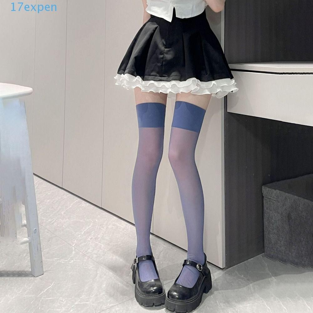 EXPEN Candy Color Stockings, Nylon Solid High Tube Socks, Cute Slimming