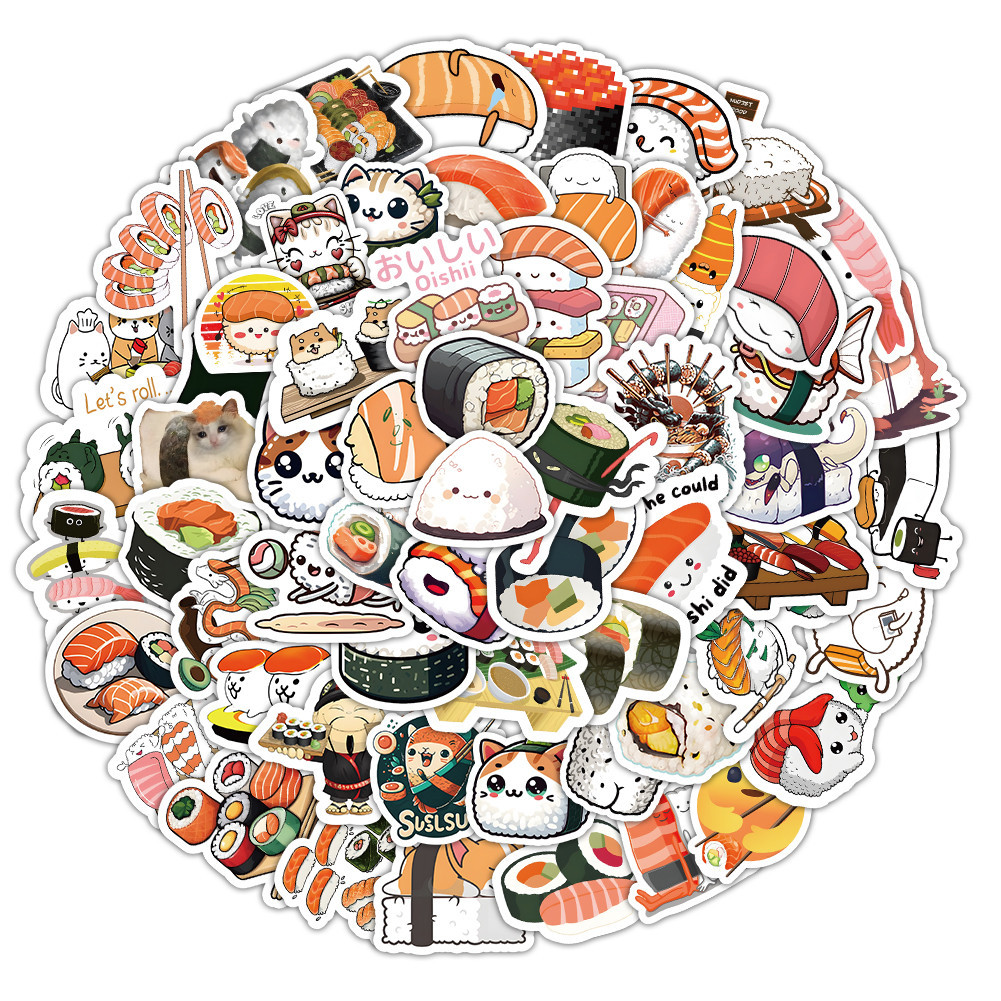 103PCS Cute Sushi Rice and Vegetable Roll Waterproof Graffiti Stickers ...