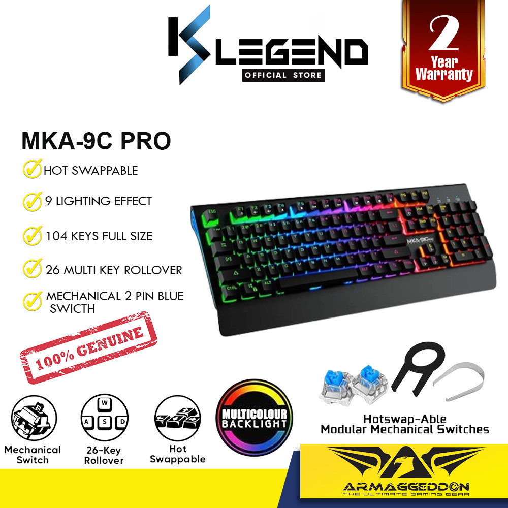 Armaggeddon MKA-9C PRO Blue Switch 104 Keys Mechanical Gaming Keyboard ...