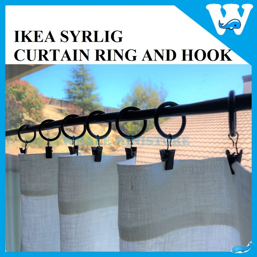 IKEA 10PCS SET CURTAIN RING WITH CLIP AND HOOK (25MM / 38MM) BLACK ...