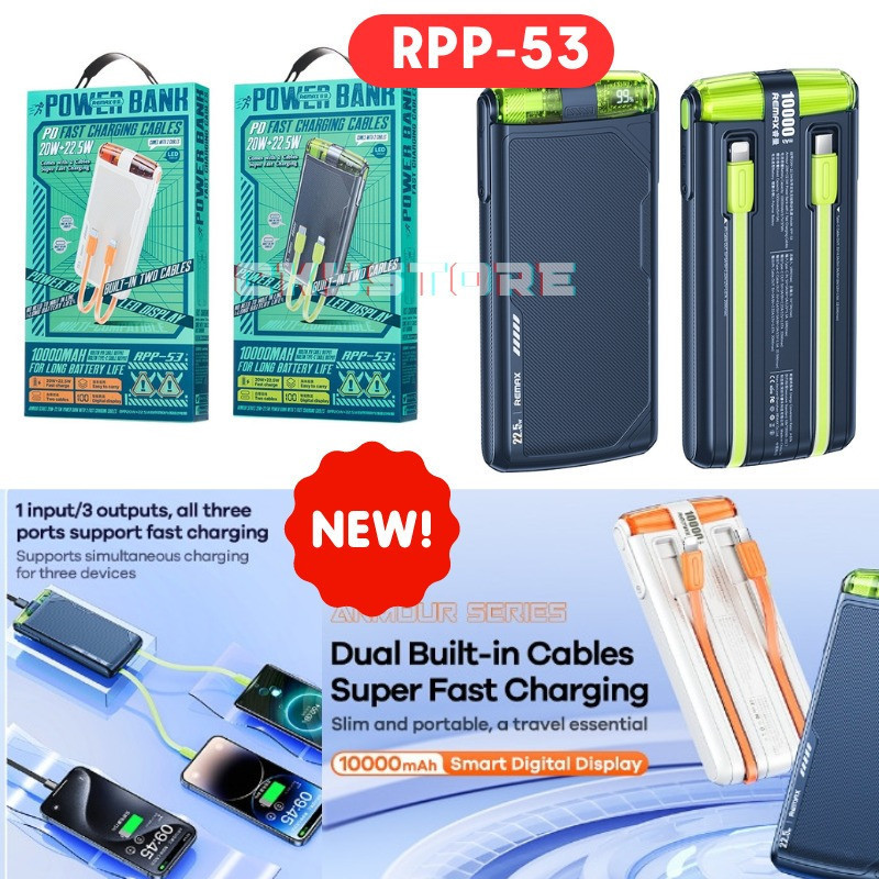 Re-max RPP-53 Armour Series 10000mAh Built-In Cable Powerbank PD20W 22 ...