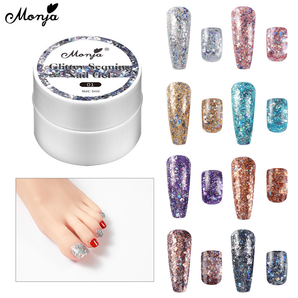 Monja 8-Color Nail Polish Set Nail Art Disco Glitter Sequin Sequin Gel ...