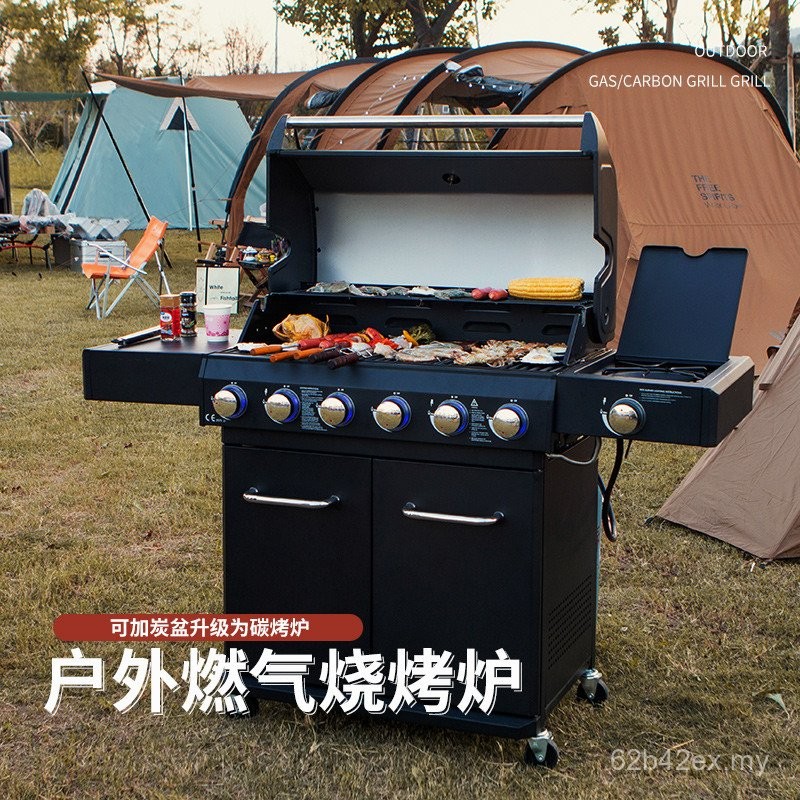 Grill BBQ Gaya Amerika Rumah Gas Arang Dwi-guna Grill Barbeku Ketuhar ...