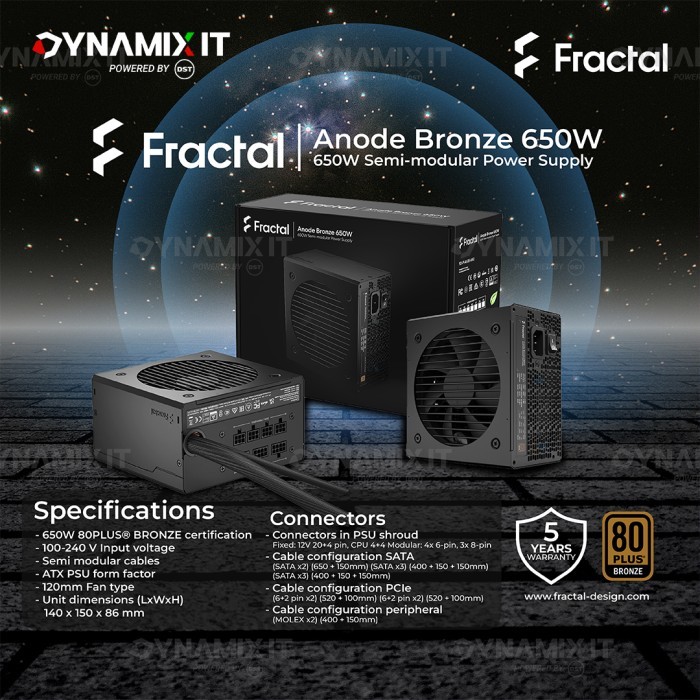 Fractal Design PSU ANODE 650W 80+ BRONZE Semi Modular Power Supply ...