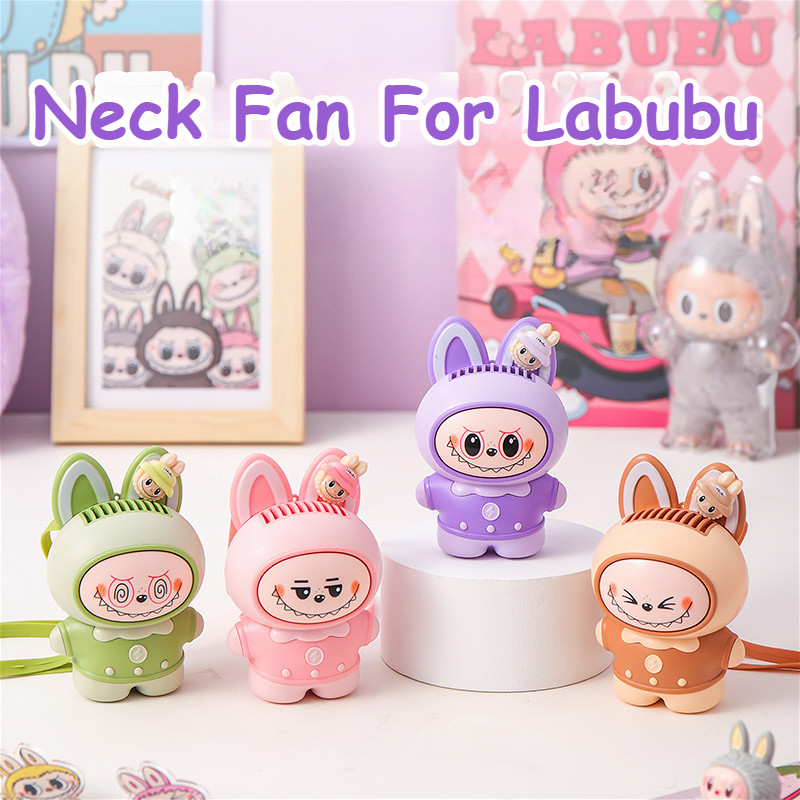 Cartoon Labubu Hanging Neck Fan USB Rechargeable Handheld Portable Mini ...