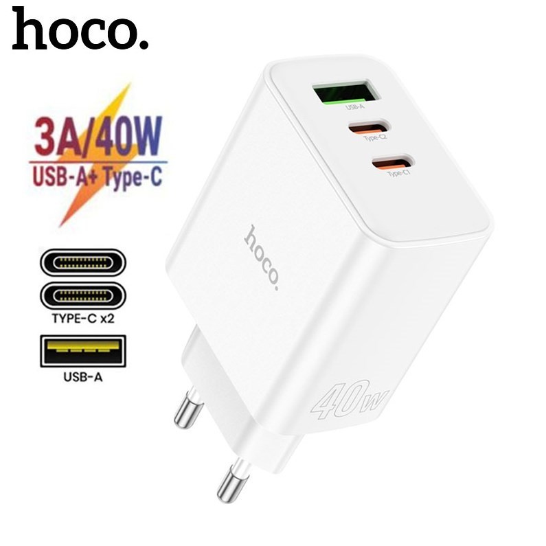 HOCO C126A USB C Fast Charger QC3.0 Pure Power Three Port Charger PD40W ...