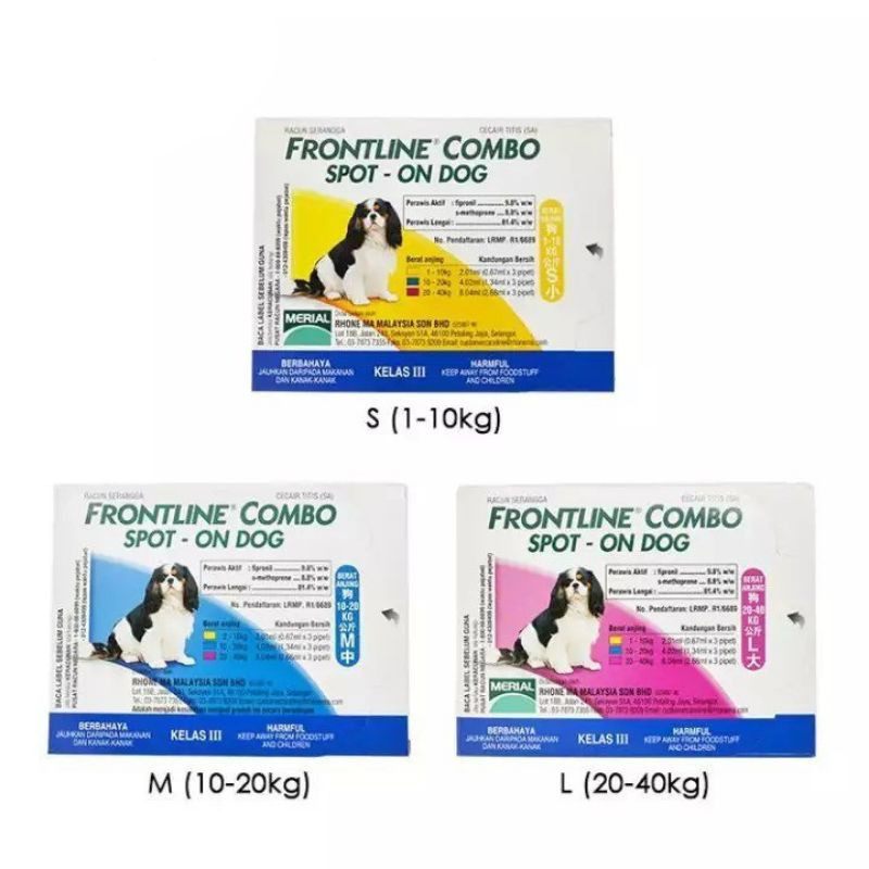 Frontline Combo Spot On Dog S M L 1 box 3 pipet Flea Tick Ubat Kutu Shopee Malaysia