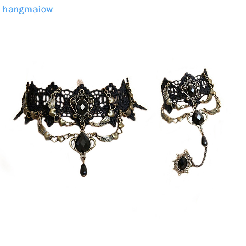 {hangmaiow} Collares Sexy Gothic Chokers Crystal Black Lace Neck Choker ...