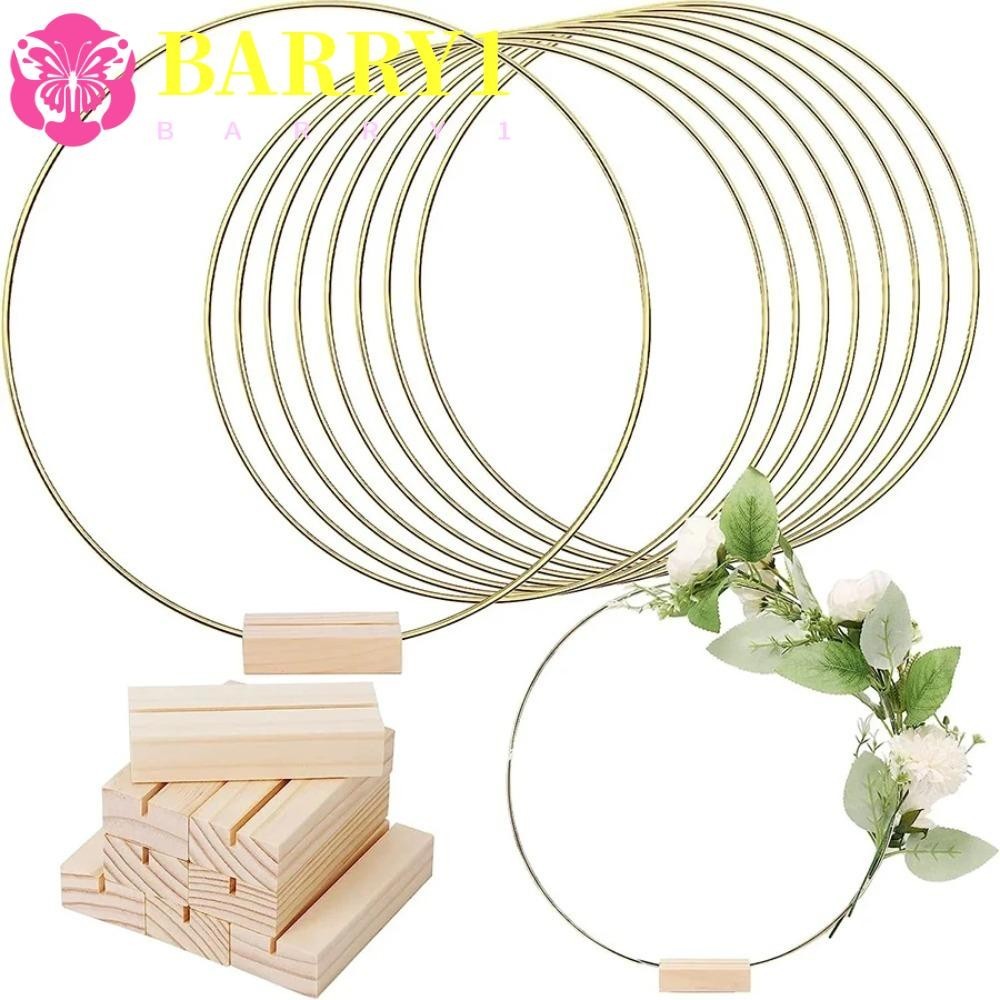 BARRY1 Round Rings, Iron Wooden Base Holder Gold Metal Flowers Hoops ...
