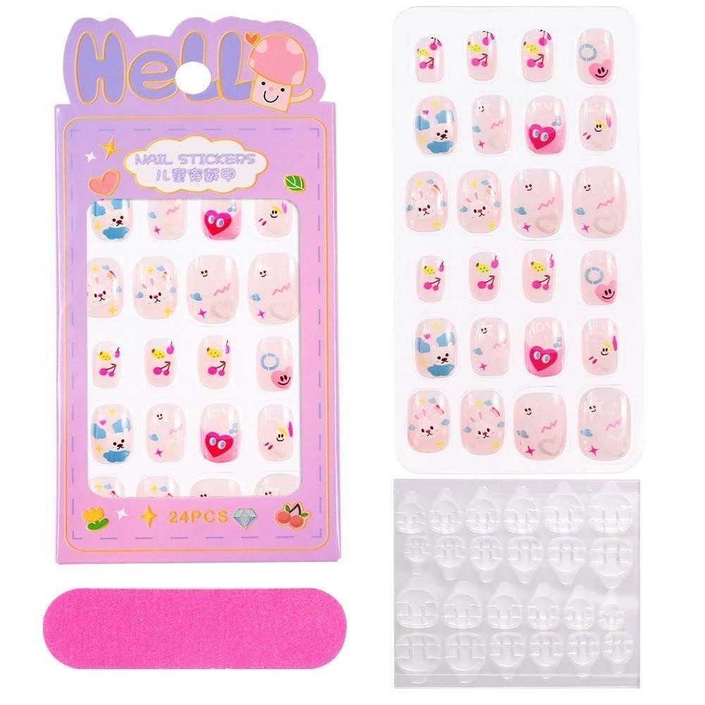 MOCHO 24Pcs/set Children False Nails, Snow White Princess Pattern Kids ...