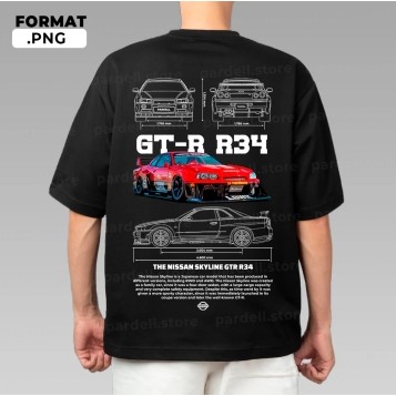 T-Shirt Homme Fast GTR Skyline R34 JDM Legend - 100% Coton - Design Voiture Tunée - Cadeau Passion Auto - 2