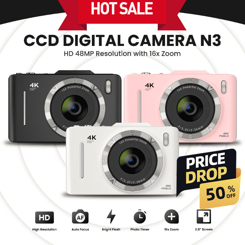 48MP 4K Digital Camera with 16x Zoom & Anti-Shake | 2.8" IPS Screen | 3 ...