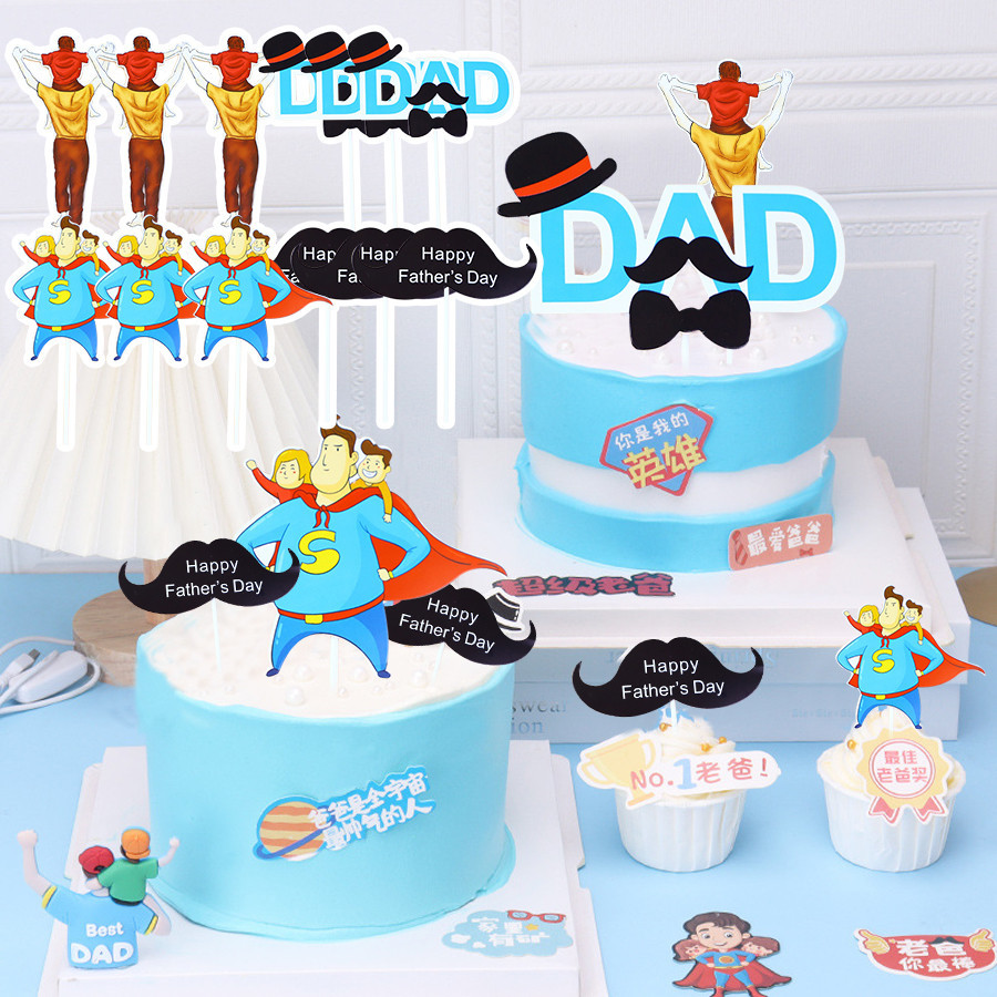Bejotaa Happy Father's Day Cake Topper - 10pcs Acrylic Golden Glitter Decorations, Dad Party Supplies