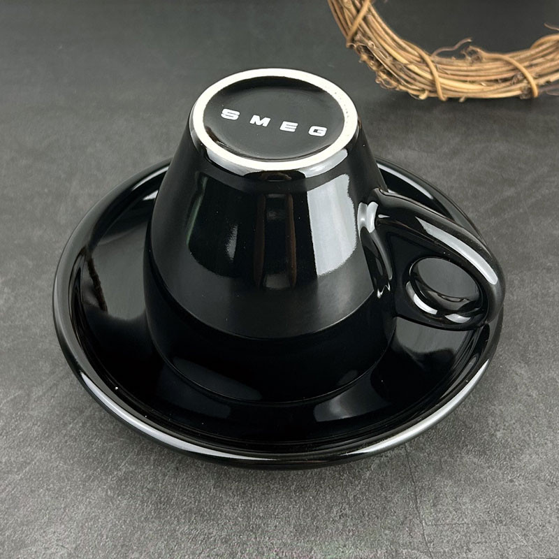 Smeg Ceramic Coffee Cup All Ceramic Couple Set with Saucer Black White ...