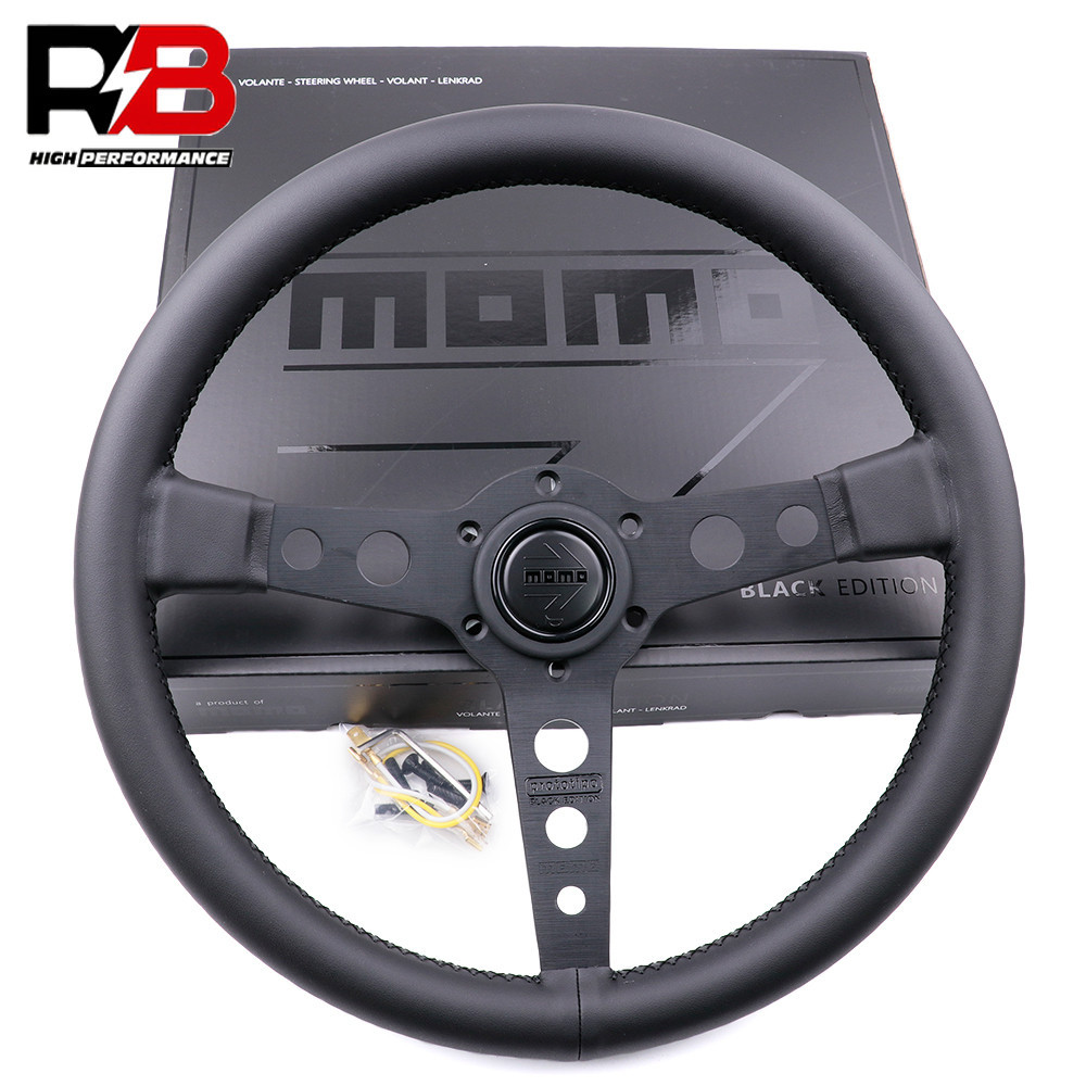 Black Edition 14inch 350mm Italy Momo P5 Prototipo Genuine Leather Drift Sport Steering Wheel