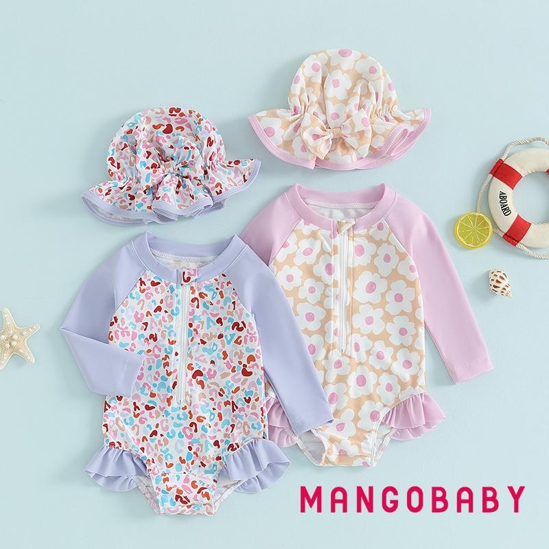 MANGO-Toddler Girls Rash Guard Swimsuit Rompers Long Sleeve Patchwork ...
