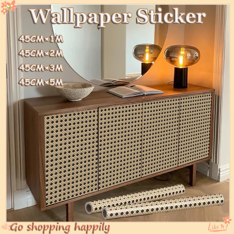 1/2/3/5M PVC Wallpaper DIY Bedroom Rattan Adhesive Sticker Waterproof ...