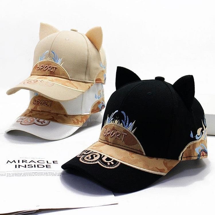 Fashion Cat Ear Casual Embroidered Baseball Cap Cat Ear Hat Spring ...