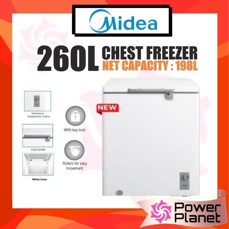 Midea 260L / 198L Chest Freezer WD-260WA with Key Lock & Roller design ...