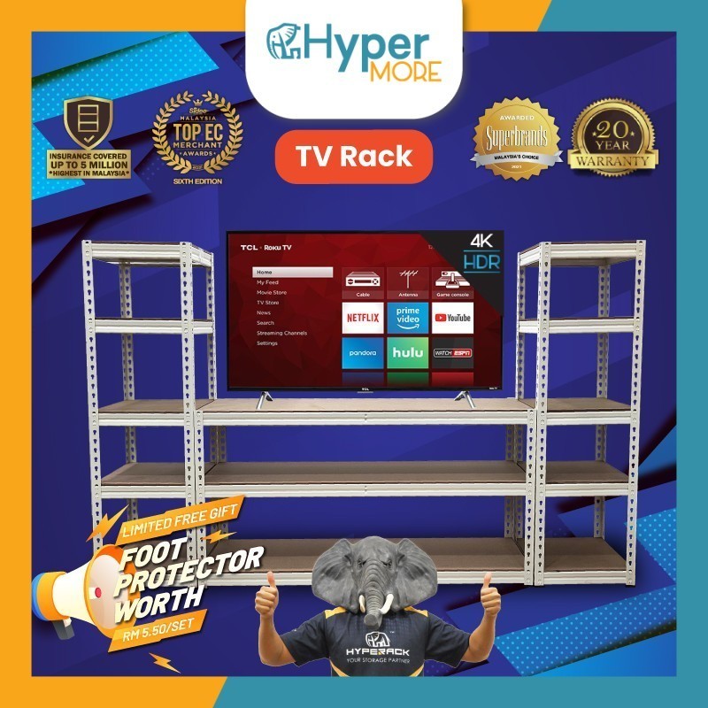 HYPERMORE Rak TV Rack Shelf TV Cabinet 4ft 5ft Storage Rack TV Rack ...
