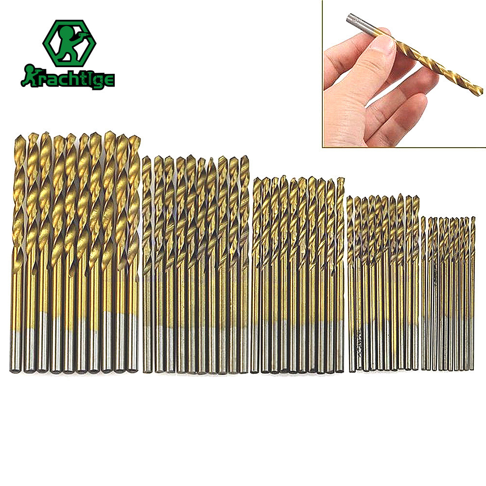 50Pcs Twist Drill Bit Set Saw Set HSS High Steel Titanium Coated Drill ...