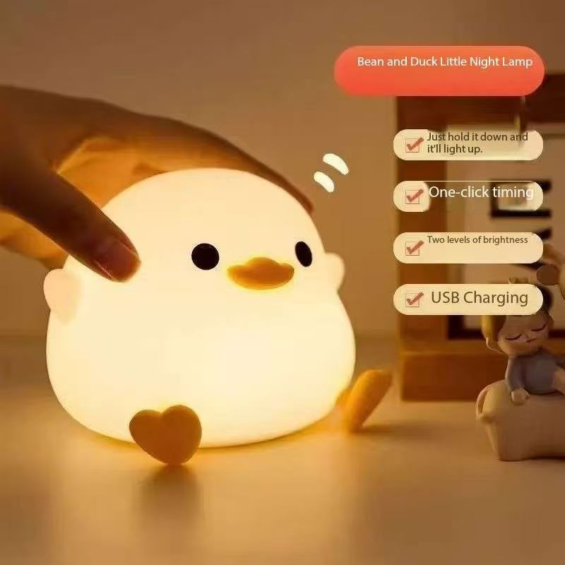 【柚小卡】Children's Cute Duck Night Light Soft Silicone Sleep Light USB ...