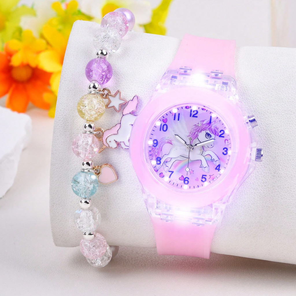 2PCS Children Color Dial Quartz Watch Kids Luminous Watches