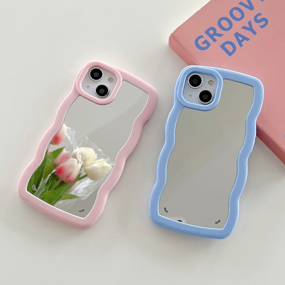 Wavy Mirror Phone Case for Samsung Galaxy A15 A55 A35 A05s A14 A54 A34 A13  A23 A53 A73 A33 A12 A52 A32 A72 5G 4G Shockproof Macaron Candy Color Soft 