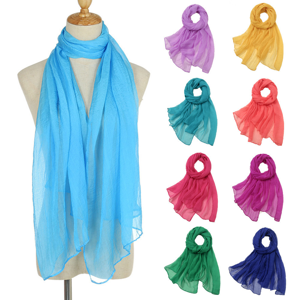 Solid Color Long Scarves 170*70cm Thin Chiffon Scarf Multifunction