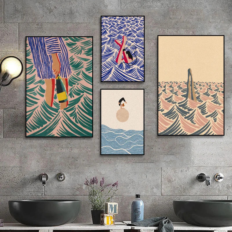 Beach Swim Pool Abstract Art Poster Classic Vintage Posters HD Quality ...