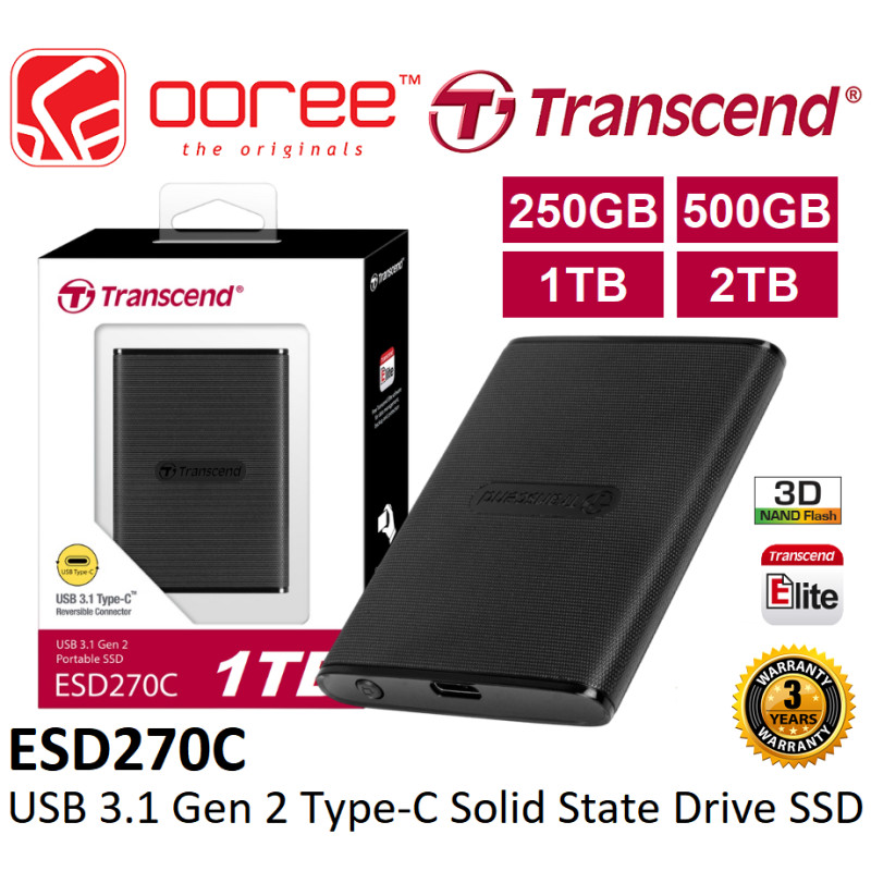 TRANSCEND ESD270C USB3.1 GEN 2 PORTABLE SSD 3D NAND EXTERNAL SOLID ...