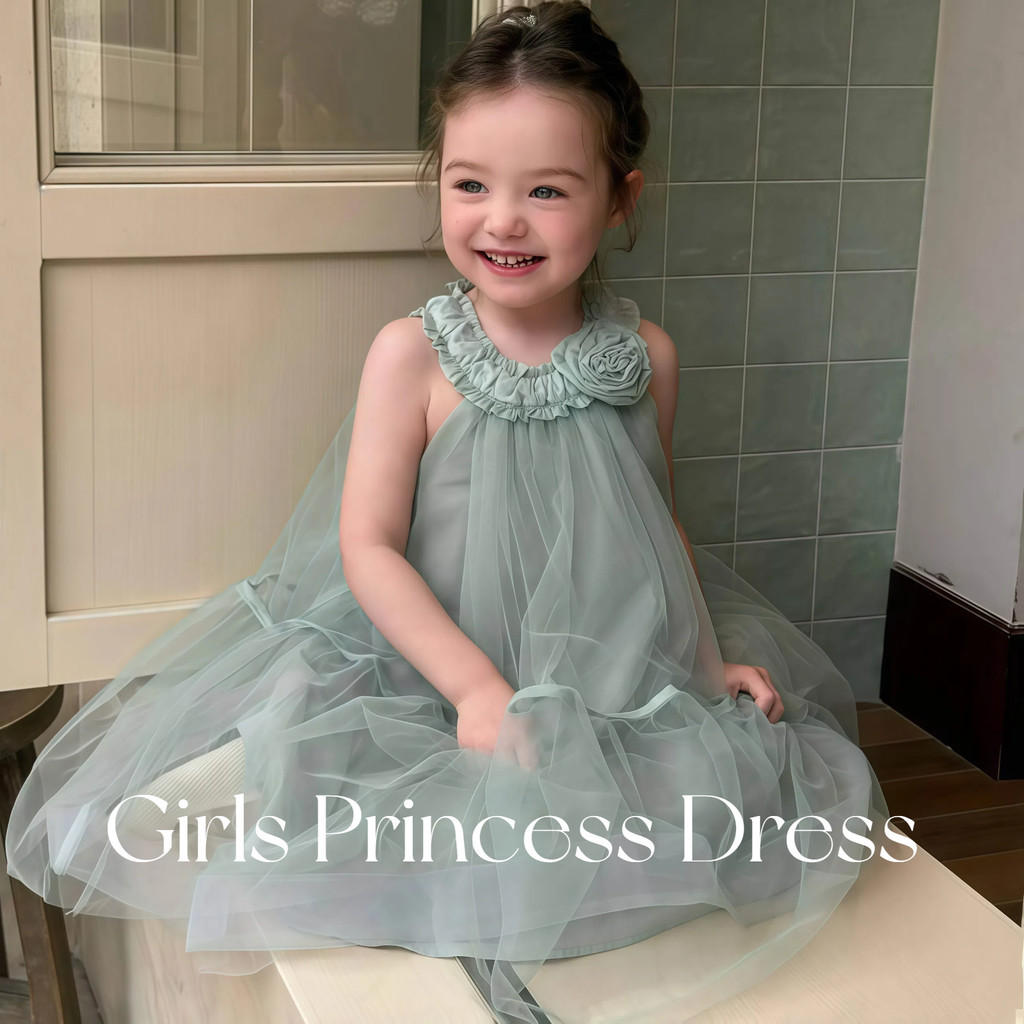 Princess A-Line Halter Neck Flower Girl Dress Floor Length Chiffon With Pleats Ruched