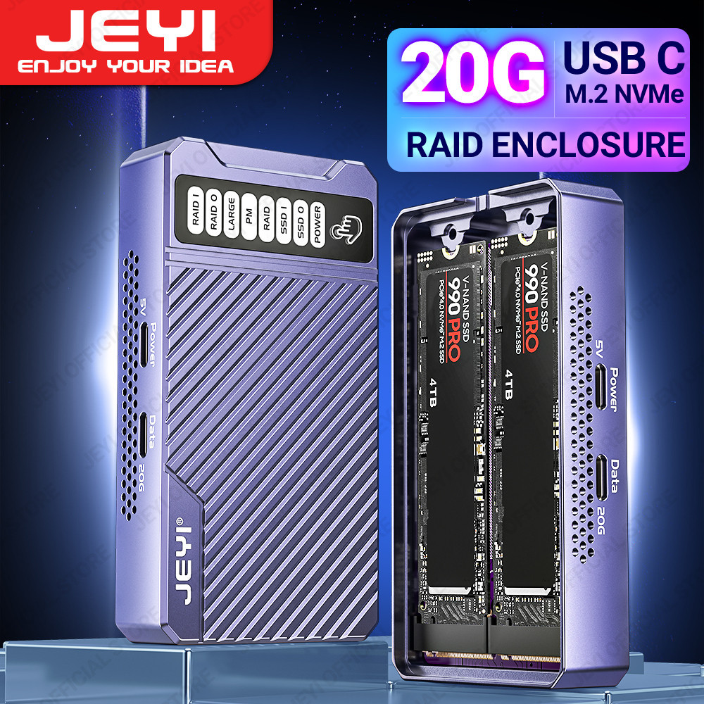 JEYI Dual Nvme Enclosure, 2-Bay Hardware RAID Enclosure, 20Gbps ...