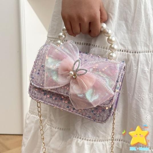 beg tangan budak perempuan Baby Girl Mini Handbags New Kids Bags Summer Fashion Crossbody Bags Girls Pearl Tote Princess Bags Small Fragrance Coin Purse Wholesale Shopee Malaysia