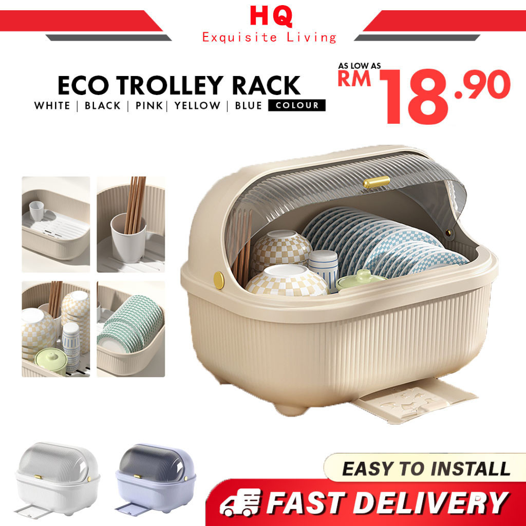 Kitchen Dish Drainer Storage Box Dish Rack with Cover Rak Pinggan ...