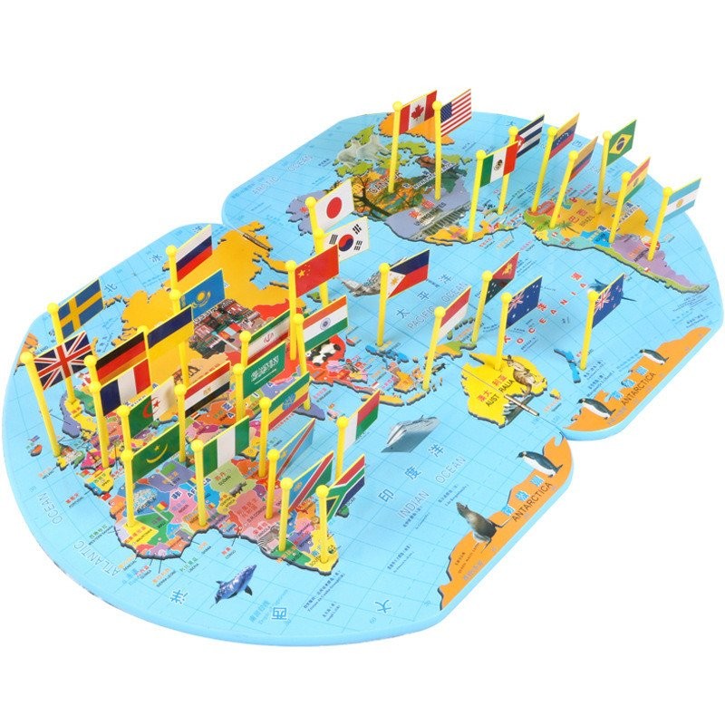 World Map Insert Flag Children Know Wooden Puzzle Intellectual ...