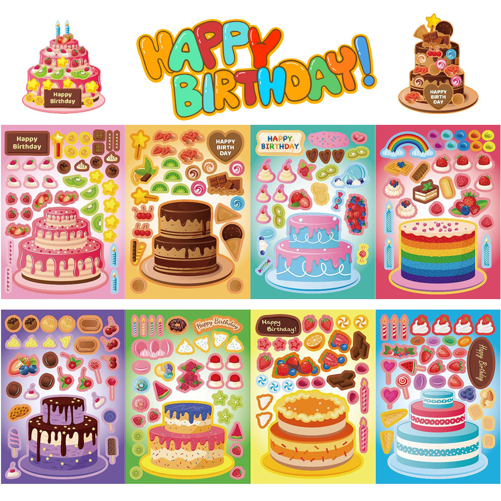 Cartoon Birthday Cake Theme Puzzle Stickers for Children's Anime DIY ...
