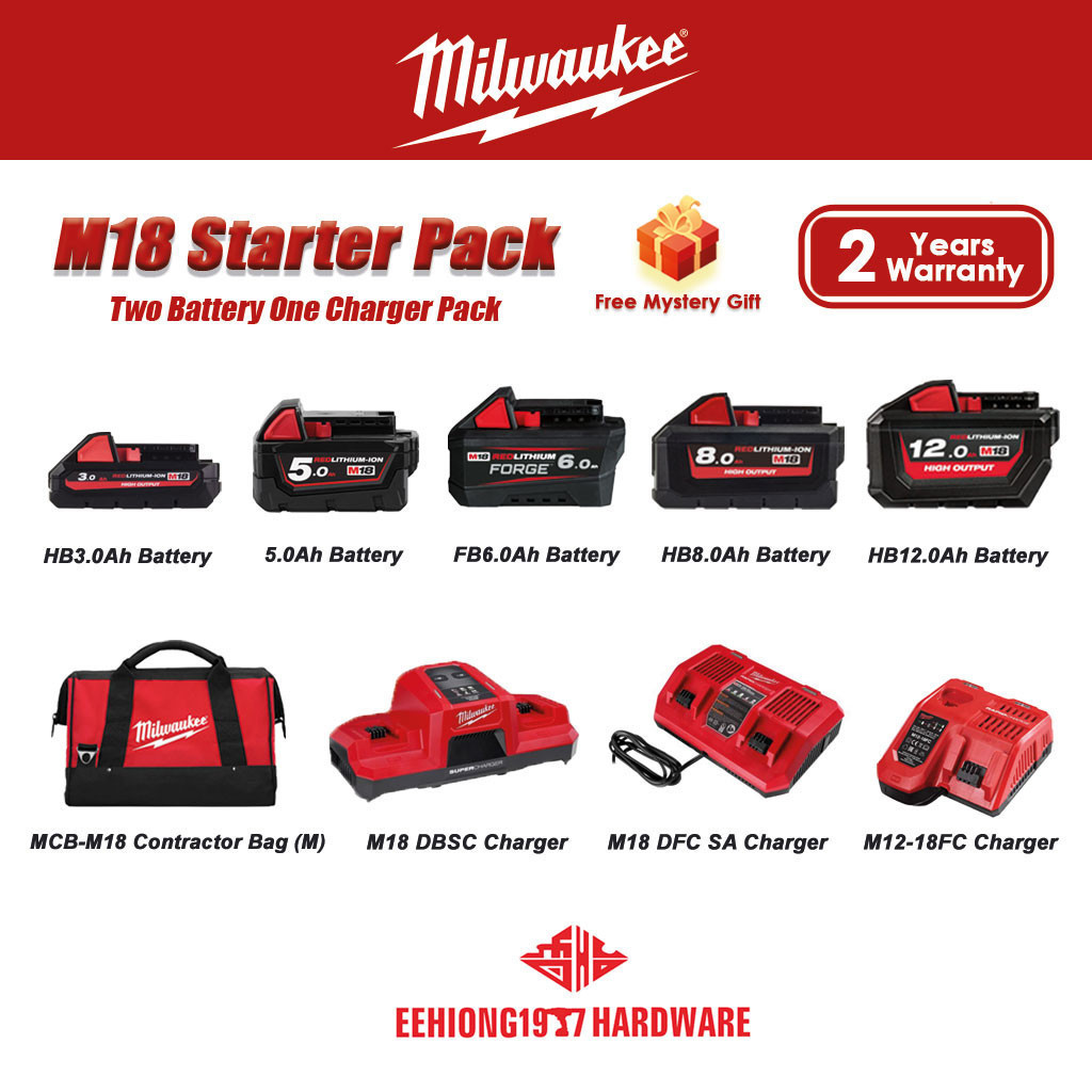 MILWAUKEE M18 Battery Starter Pack M18 HB3 B5 FB6 HB8 HB12 M12 18FC M18 DFC SA M18 DBSC SuperFast Charger Contractor Bag Shopee Malaysia