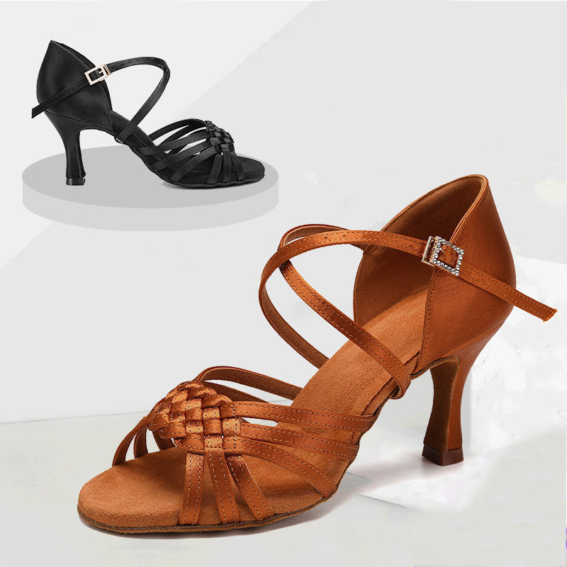 Girls Women Sexy Latin Dance Shoes Salsa Ballroom Dancing Shoes with Silk Soft Sole Heeled 7cm