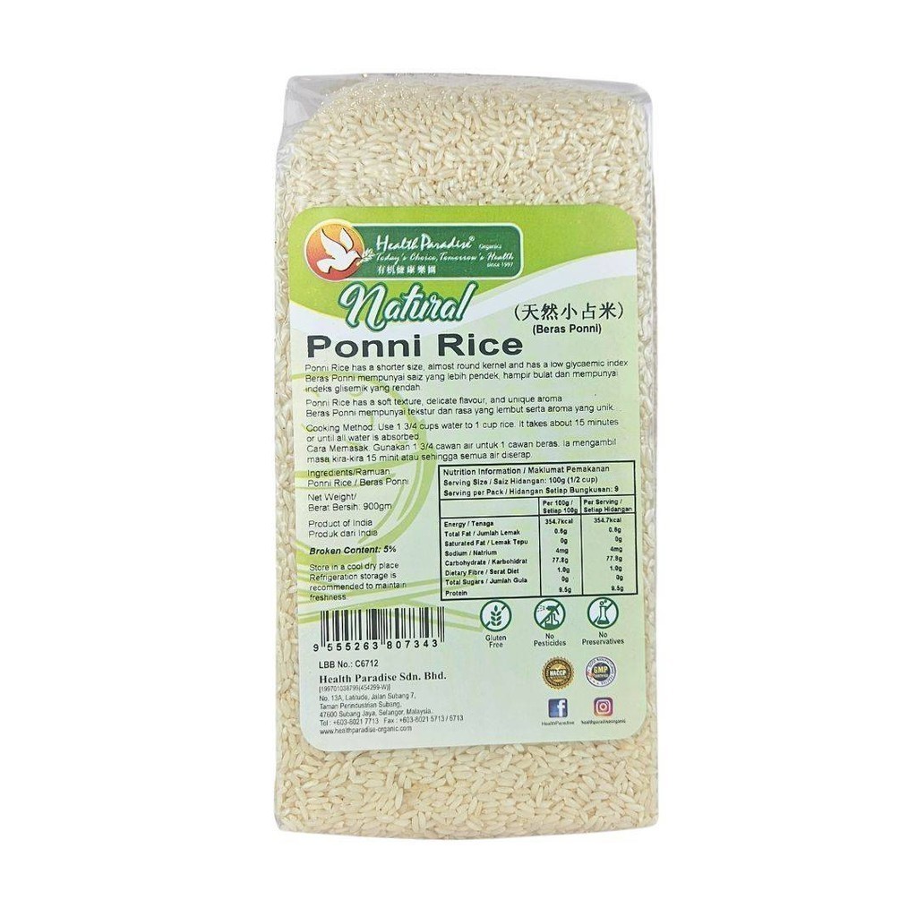 HEALTH PARADISE NATURAL PONNI RICE 900GM (LOW GI) | Shopee Malaysia
